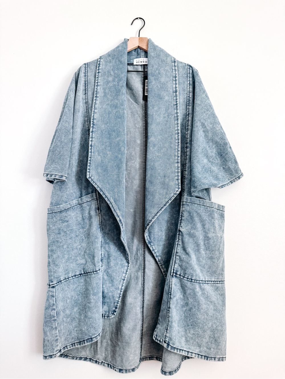 Kate Hewko Lightweight Denim Open Front Duster Cardigan Jacket Light Wash OS